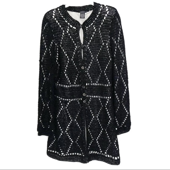 Doncaster Sweaters Doncaster Collection Black Crochet Cardigan
